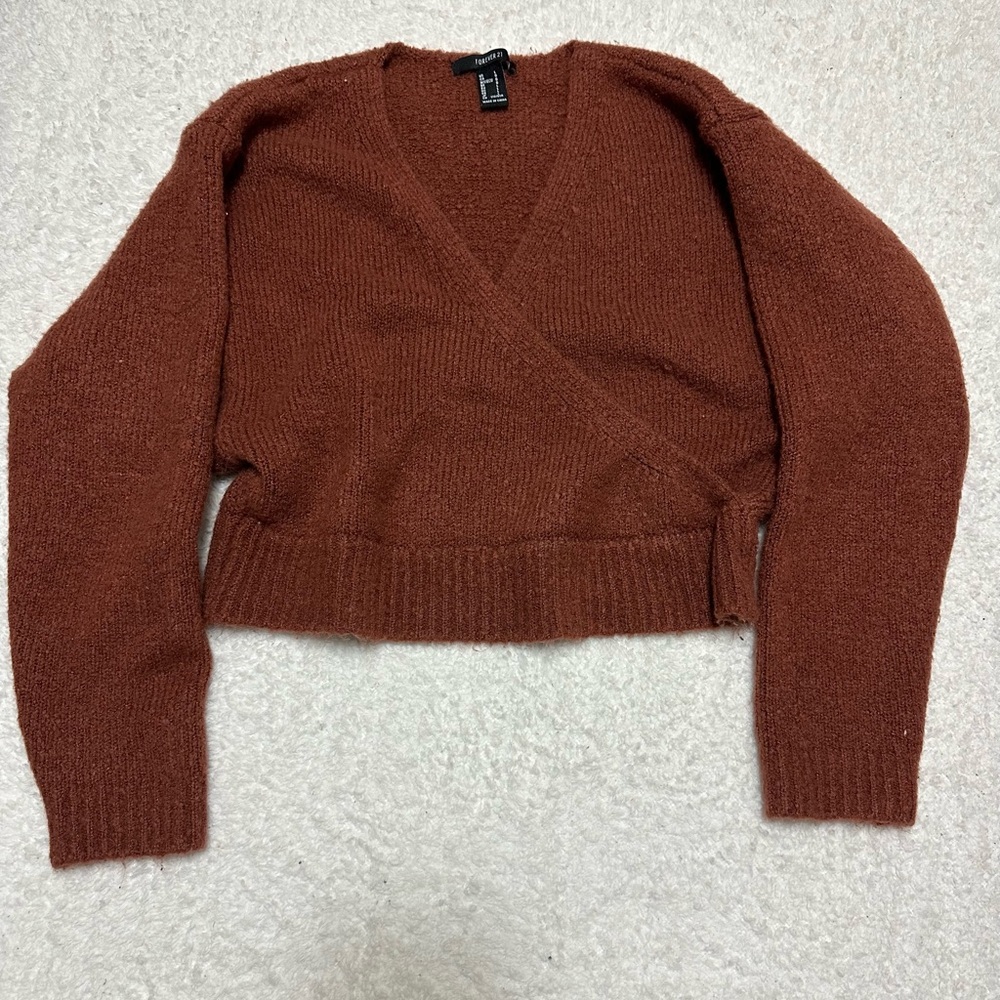Forever 21 Women’s Reddish Brown Cropped Wrap Sweater